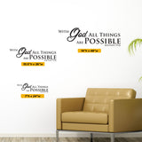 With God All Things Are Possible Decal, 0071, Scripture Wall Decal Quote, bible verse decal