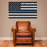 Thin Blue Line American Flag Distorted Wall Decal Sticker - 0453 - 28"h x 48"w