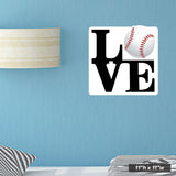 11"h x 11"w Love Baseball Wall Sticker. Just peel and stick to your smooth wall.