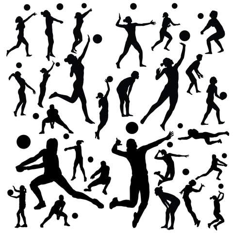 27 Volleyball Player Wall Stickers, Multiple Volleyball Player Wall Graphics, 0586, For smooth walls only