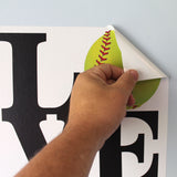 Peeling LOVE Softball wall sticker from the wall.