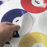 Pool balls wall stickers, just peel and stick to any smooth wall surface.