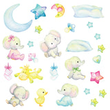 Elephant Watercolor Wall Stickers, Nursery, Peel and Stick Wall Graphics, 0737, For smooth walls only