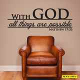 With God All Things Are Possible Wall Decal, 0072, bible verse decal, Christian wall decal