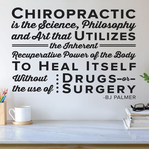 Chiropractic is the science, philosophy and art that utilizes the inherent recuperative power, BJ Palmer, 0140, Wall Decal, Chiropractor Wall Decal