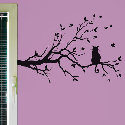 Cat In A Tree Wall Decal, 0243, Cat Wall Sticker