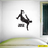 Custom Name Soccer Decal Kicking, 0276, Personalized Soccer Wall Decal, Bicycle Kick