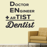 Dentist = Doctor + Engineer + Artist Wall Decal, 0359, Dental Office Wall Decal