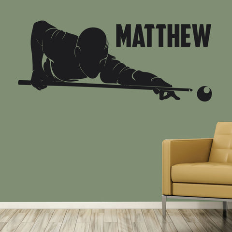 Pool Player Wall Decal, 0435, Personalized Pool Player Wall Decal, Billiards