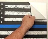 Thin Blue Line American Flag Distorted Wall Decal Sticker - 0453 - 28"h x 48"w