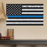 Thin Blue Line American Flag Distorted Wall Decal Sticker - 0454 - 14"h x 24"w