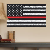 Thin Red Line American Flag Distorted Wall Decal Sticker - 0456 - 14"h x 24"w
