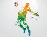 soccer wall art, soccer player hitting ball on chest, chest bump