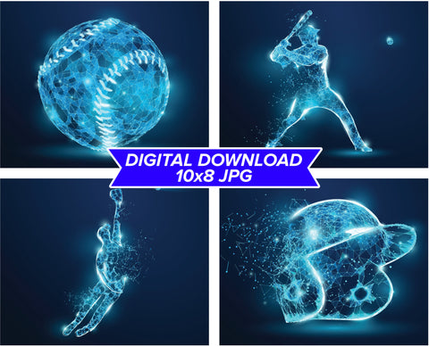 Digital Download 10x8 Baseball Wall Art - Set of 4 files - 0542