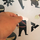 These ninja stickers are removable and reusable. Just peel and stick to any wall a number of times.